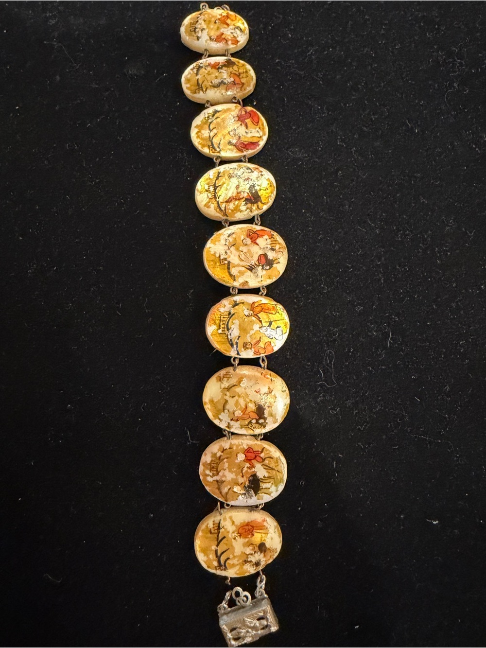 Handpainted Yellow Disc Link Bracelet mother of pearl Unbranded